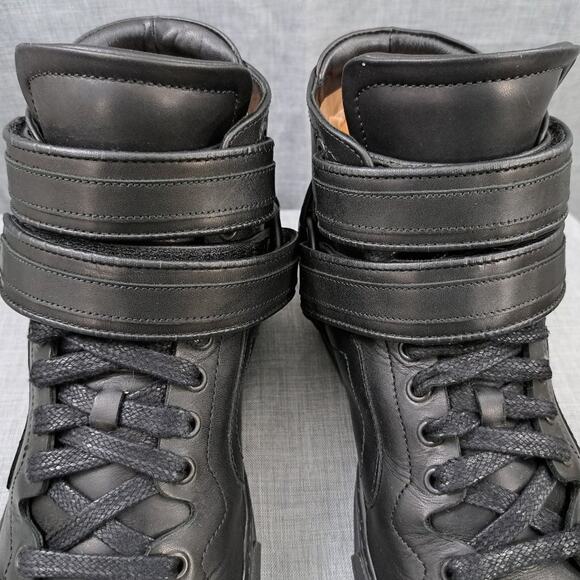 Men Pierre Hardy ES01 Double Strap Leather Black High Top Sneakers Size 38 - Picture 4 of 11